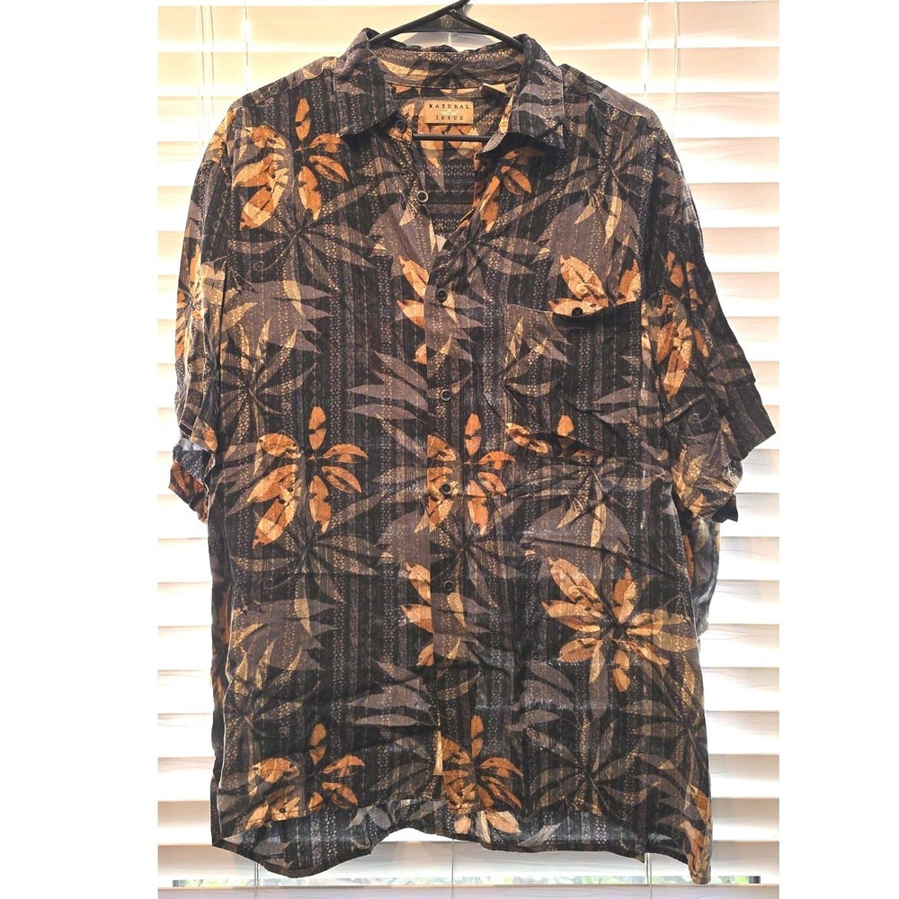 Dad Shirt - Vacation - Men's Large Tropical Leaf Tribal Print Rayon Short Sleeve